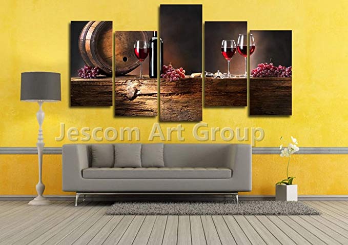 JESC Wall Art Painting Red Wine Grapes Top Quality Modern for Room Decoration (30x60cmx4,30x80cmx1) …