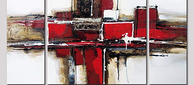 Noah Art-3 Panel Abstract Wall Art, Red and Black 100% Hand Painted Modern Abstract Oil Paintings on Canvas, Large Abstract Art for Living Room Wall Decor, 24 inches Height x 48 inches Width Review