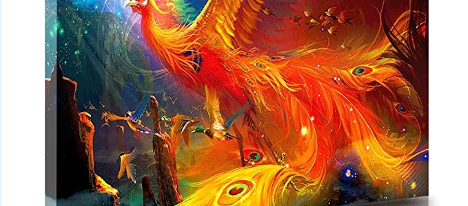 SUNFROWER Huge Pictures Thousands of Beautiful birds worship Phoenix Beautiful Illustration Oil Paintings Prints on Canvas Home Wall Deccor Pictures for Living Room (30″x47.5″, WOOD FRAMED) Review