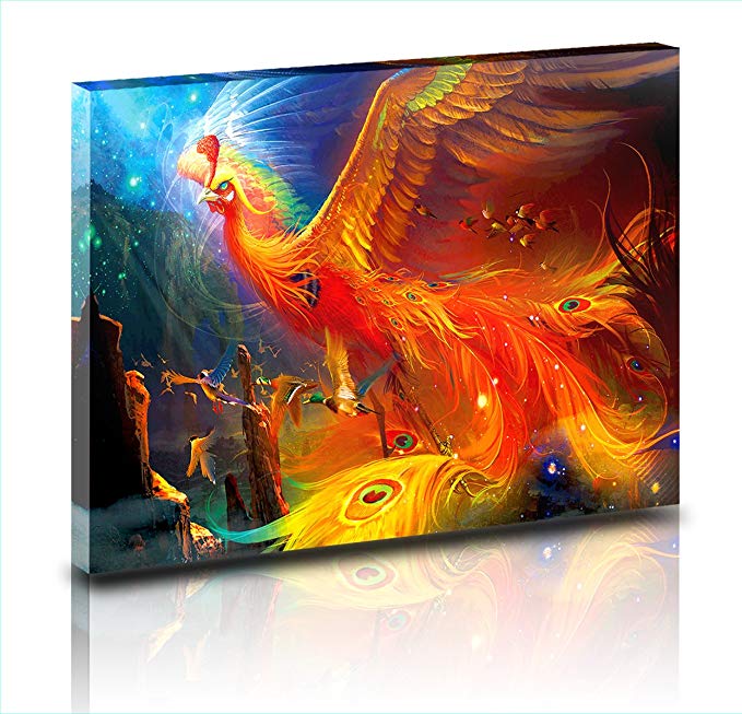 SUNFROWER Huge Pictures Thousands of Beautiful birds worship Phoenix Beautiful Illustration Oil Paintings Prints on Canvas Home Wall Deccor Pictures for Living Room (30