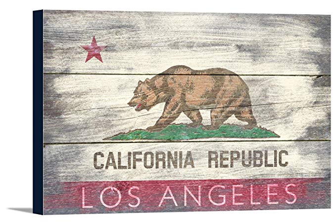 Los Angeles, California - Rustic California State Flag (36x24 Gallery Wrapped Stretched Canvas)