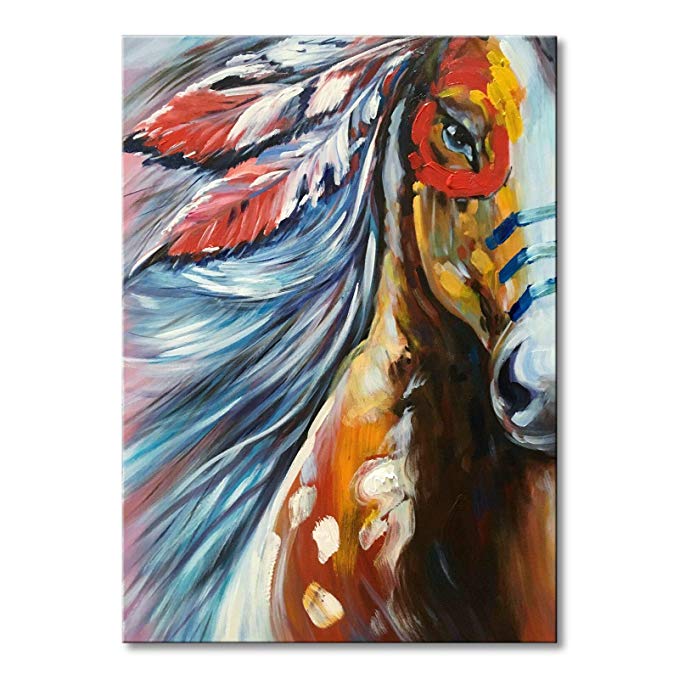 Hand Painted Modern Horse Oil Painting on Canvas Handmade Abstract Animal Wall Art for Decor (Horse, 24x36 inch)