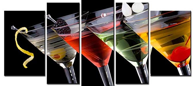 SmartWallArt – Liquor Series 5 piece Home Decor Wall Art Classical Martini in Chilled Glass with Fresh Blackberry Maraschino Cherry Marinated Paintings for Modern Living Room Review