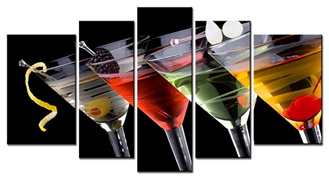 SmartWallArt - Liquor Series 5 piece Home Decor Wall Art Classical Martini in Chilled Glass with Fresh Blackberry Maraschino Cherry Marinated Paintings for Modern Living Room