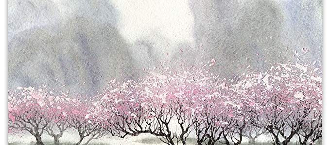 Picture Sensations Glow in The Dark Canvas Wall Art, Abstract Nature Mountain Cherry Blossom Review