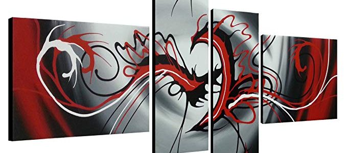 Wieco Art Large Modern 4 Panels Abstract Gallery Wrapped Frames Artwork 100% Hand Painted Contemporary Oil Paintings on Canvas Wall Art Ready to Hang for Home Decorations Wall Decor Review