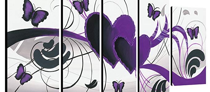 Wieco Art Abstract Oil Paintings on Canvas Wall Art Ready to Hang for Living room Bedroom Home Decorations Purple Love Butterfly Large Modern 5 Piece 100% Hand Painted Stretched and Framed Artwork L Review