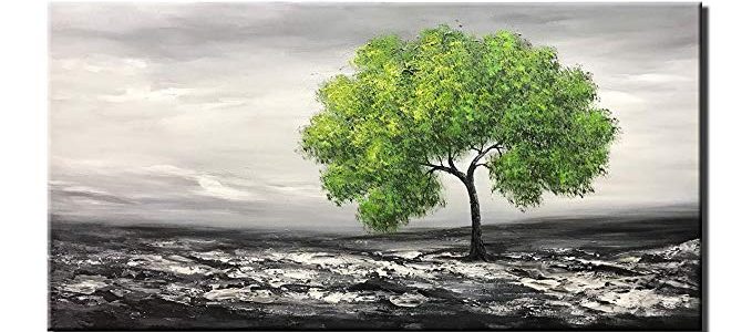 Diathou 24×48 Green Trees in The Desert Abstract Oil Painting Pure Handmade Decoration for Livingroom Bedroom Kitchen Diningroom Office Hand-Painted Review