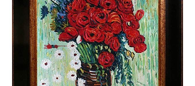 overstockArt Van Gogh Vase with Daisies and Poppies Oil Painting with Opulent Frame, Dark Stained Wood with Gold Trim Review