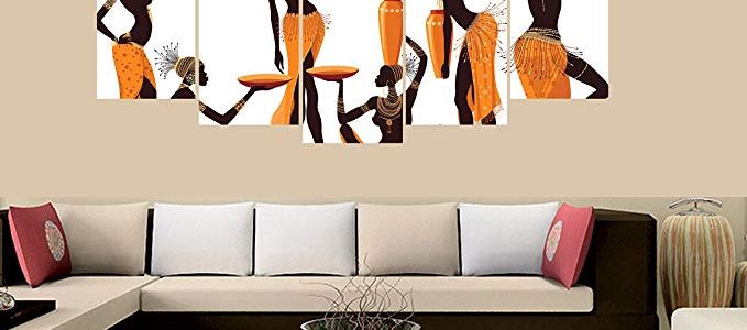 PEACOCK JEWELS Premium Quality Canvas Printed Wall Art Poster 5 Pieces / 5 Pannel Wall Decor Isolated African Women Painting, Home Decor Pictures – With Wooden Frame Review