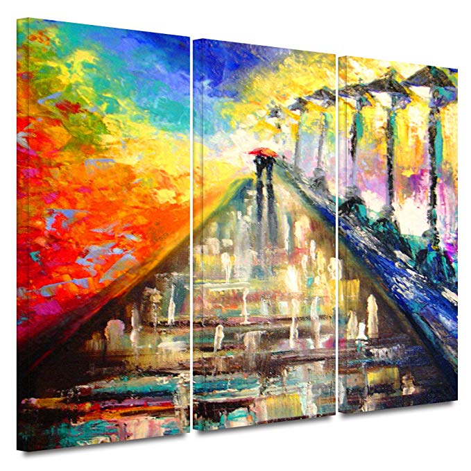 ArtWall Susi Franco 'Rainy Paris Evening' 3-Piece Gallery Wrapped Canvas Artwork, 18 by 42-Inch