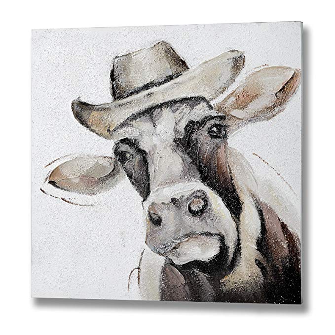 Hill Interiors Cow In A Hat Oil Painting (One Size) (Grey)