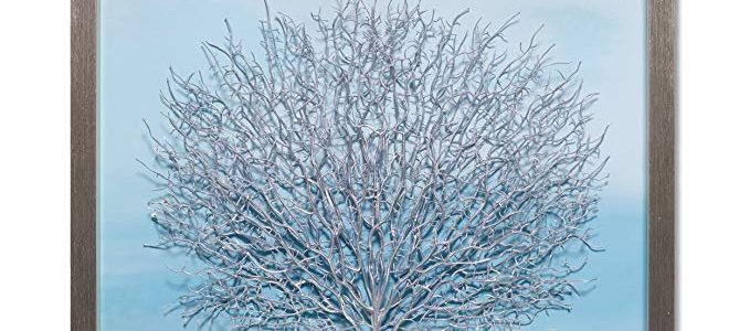 Tree Framed Wall Decor Withered Branch Modern Wall Hanging Art Shadow Box Sky Blue Ocean Background Contemporary Tree Sculpture for Home Decoration, Silver Tree (24X24 Inch) Review