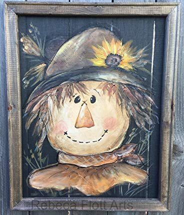 Happy Scarecrow hand painted on window screen,Fall decor,Fall,hand painted,Welcome sign,MADE TO ORDER