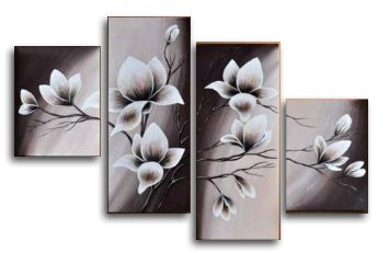 Wieco Art Large Floral Oil Paintings on Canvas Wall Art for Living Room Bathroom Home Decorations Elegant Blooming Flowers 4 Piece Modern 100% Hand Painted Gallery Wrapped Abstract Flowers Artwork L