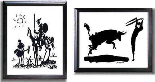 Don Quixote and Bullfight III by Picasso 2-pc Satin Black-Framed Canvas Set (Ready-to-Hang)