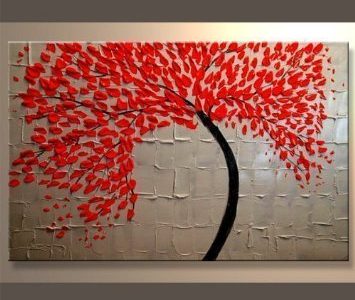 Karvin Arts Pure Handed Abstract Painting Bright Red Tree Oil Paintings on Canvas Murals Restaurant Stretched Living Room Decoration Review