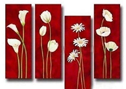 Large Art Hand Painted Modern Abstract Oil Painting on Canvas Wall Art Deco Home Decoration Flowers 4 Pic/set Stretched Ready to Hang Review