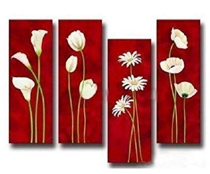 Large Art Hand Painted Modern Abstract Oil Painting on Canvas Wall Art Deco Home Decoration Flowers 4 Pic/set Stretched Ready to Hang