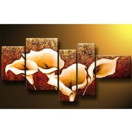 Wieco Art Calla Lily Large 5 Panels Modern Gallery Wrapped Flowers Artwork Brown Contemporary Floral Oil Paintings on Canvas Wall Art for Living Room Bedroom Home Decorations L