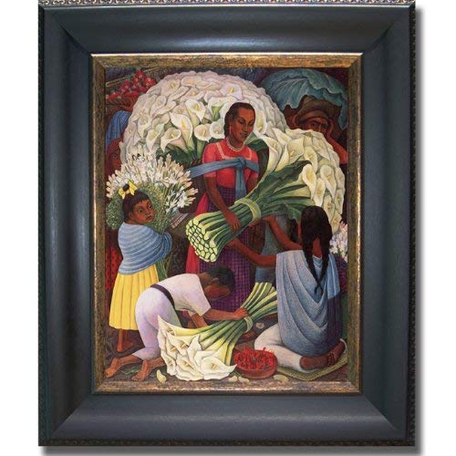 The Flower Vendor by Diego Rivera Premium Black & Gold Framed Canvas (Ready-to-Hang)