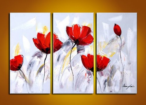 Blingbling Art Beauty Art Red Flower Wall Decor Oil Painting Framed Canvas Art 3pcs/set - 48w X 32h In.