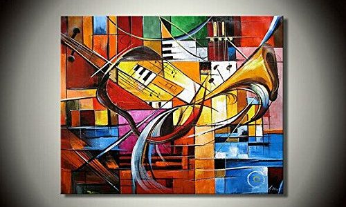 Sanbay Art 100% Hand Painted Oil Paintings on Canvas Hot Sale Musical Instructment Wood Framed Inside 1-piece Set Artwork for Living Room Kitchen and Home Wall Decoration Review