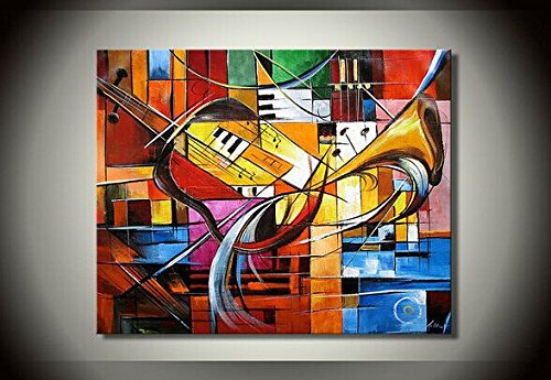 Sanbay Art 100% Hand Painted Oil Paintings on Canvas Hot Sale Musical Instructment Wood Framed Inside 1-piece Set Artwork for Living Room Kitchen and Home Wall Decoration