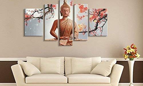 Winpeak Pure Hand Painted Framed Canvas Art Buddha Paintings on Canvas 5 paenl Wall Decor for Living Room Stretched Ready to Hang (58″ W x 32″ H (14″x20″ x2, 10″x28″ x2, 10″x32″ x1)) Review