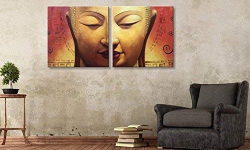 Winpeak Art Framed Handmade Buddha Face Wall Art on Canvas Abstract Oil Painting for Home Decoration Modern Contemporary Decor Hangings Stretched Ready to Hang (40″W x 20″H (20″x20″ x2pcs)) Review