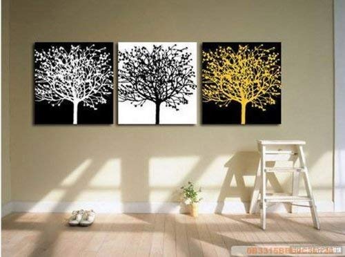 100% Hand Painted Art Large Modern Abstract Black and White Oil Painting on Canvas 3 Piece Wall Art Decor for Home Decoration Stretched Ready to Hang