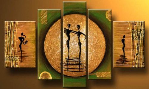 Wieco Art 5 Panels Abstract Oil Paintings on Canvas Wall Art for Living Room Bedroom Home Decorations Dance on a Golden Moon Large Modern 100% Hand Painted Gallery Wrapped People Dancing Artwork L Review