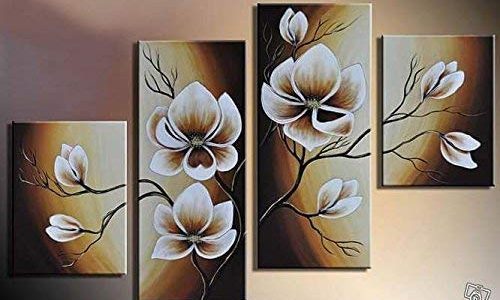 Wieco Art Large Modern 4 pcs 100% Hand Painted Gallery Wrapped Abstract Floral Oil Paintings on Canvas Wall Art Yellow Flowers Bloom Artwork Ready to Hang for Living Room Bedroom Home Decorations L Review