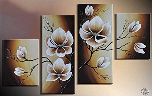 Wieco Art Large Modern 4 pcs 100% Hand Painted Gallery Wrapped Abstract Floral Oil Paintings on Canvas Wall Art Yellow Flowers Bloom Artwork Ready to Hang for Living Room Bedroom Home Decorations L