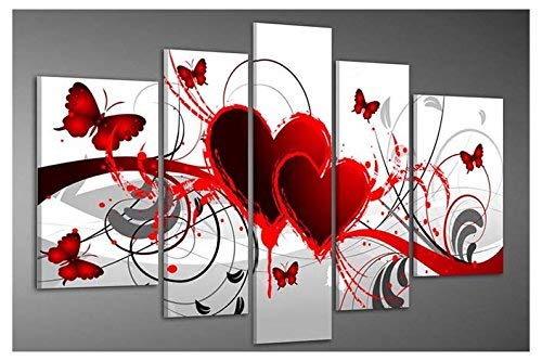 Wieco Art - Red Flower Love Butterfly Modern 100% hand painted Canvas Wall Art for Wall Decor Home Decorations£¬Stretched and Framed Art Work, Abstract Oil Paintings on canvas Wall Art ready to Hang for Wall Decorations Home DecorII