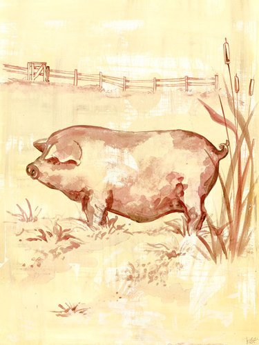 Oopsy Daisy Toile Piggy Stretched Canvas Wall Art by Heather Gentile-collins, 18 by 24-Inch