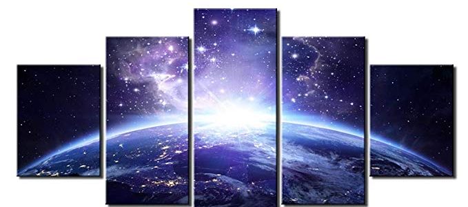 DINGDONG ART- Framed Galaxy Canvas Wall Art Painting Abstract Glowing Light On Planet Earth Modern Still Life Pics Ready to Hang for Home Decor 5 Pcs (30cmx40cmx2pcs,30cmx60cmx2pcs,30cmx80cmx1pcs) Review