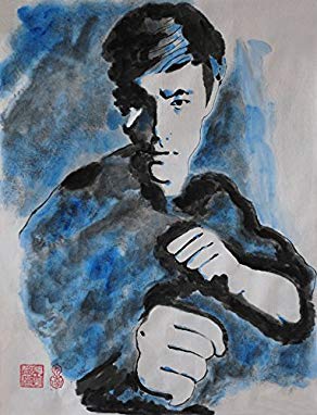 Jiangnanruyi Art Kungfu Bruce Lee Original Hand Painted Artwork Unframed Chinese Brush Ink and Wash Watercolor Painting Drawing Decorations Decor for Office Living Room Bedroom (36×27inch, Artwork-08)