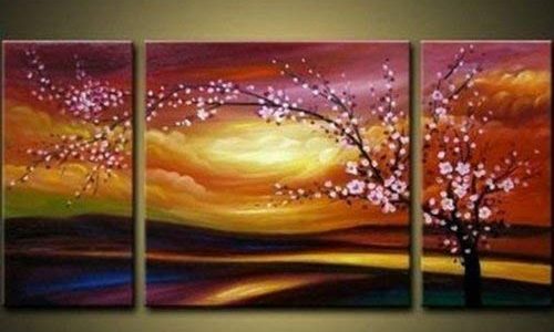 100% Hand Painted Modern Oil Painting on Canvas Plum Tree in Full Bloom Wall Art Home Decoration 3 Piece Canvas Art Unframe and Unstretch Review