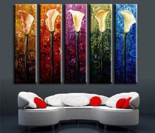 5 Piece Canvas Art Calla Lily Modern Art 100% Hand Painted Oil Painting on Canvas Wall Art Deco Home Decoration (Unstretch No Frame)