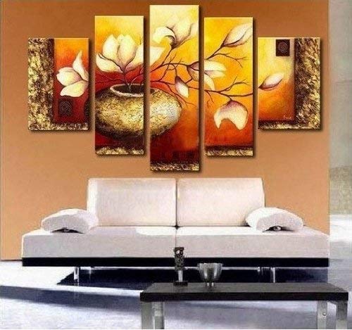 100% Hand Painted Art Flower in Vase Painting Canvas Set Art on Canvas Modern Art Group Painting Stretched and Ready to Hang