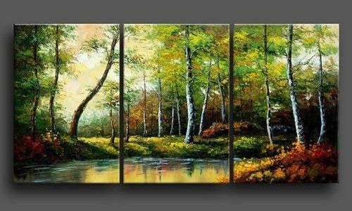 3 Pics Forest River Landscape 100% Hand Painted Oil Painting on Canvas Wall Art Deco Home Decoration (Unstretch No Frame) Review