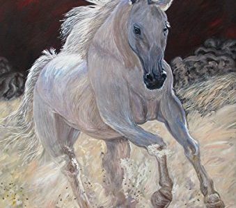 Real Hand Painted White Running Horse Canvas Oil Painting for Home Wall Art Decoration, Not a Print/ Giclee/ Poster, FRAMED, READY TO HANG Review