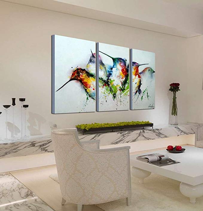 ARTLAND Modern 100% Hand Painted framed Wall Art Colorful Birds 3-Piece Animal Oil Painting on Canvas for Living Room Artwork for Wall Decor Home Decoration 28x42 inches