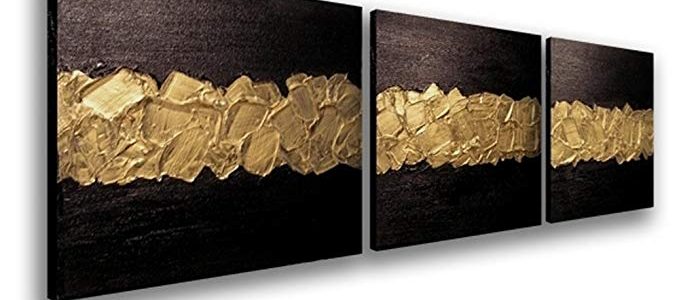 Elegance Canvas Wall Art Modern Handmade Oil Painting Black and Gold Abstract Artwork Wood Inside Framed Home Living Room Decoration Wall Hanging Art Set of 3 Review