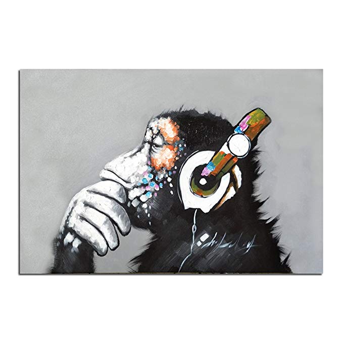 HASYOU-11 Handmade Gorilla Oil Painting On Canvas Wall Art Home Decor Living Room Decor Animal Painting Framed Ready To Hang (24x36inch)