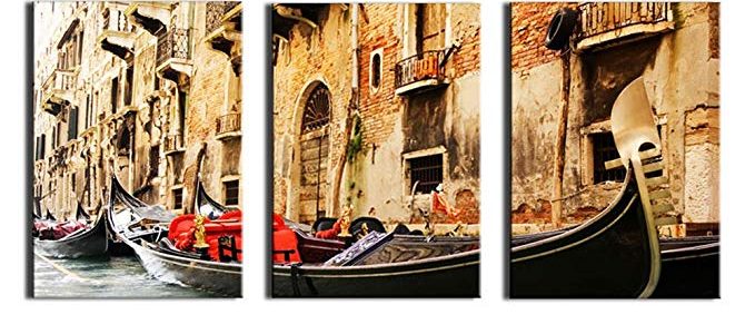 Melody Art – New Arrival 3 Panels/pcs Canvas Print- Europe Town Italy Water City Venice Landscape Painting Wall Art for Home Decor, Beautiful River City Pictures Stretched and Framed Artwork Review