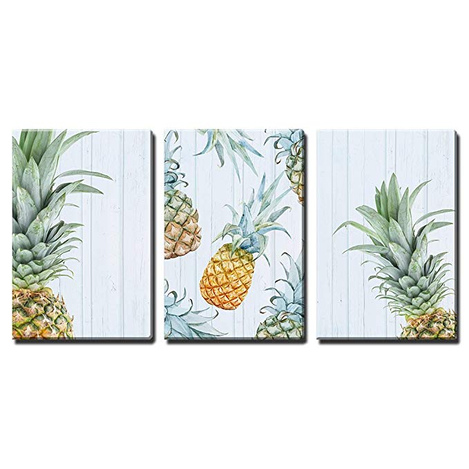 wall26 - 3 Piece Canvas Wall Art - Retro Style Pineapples - Modern Home Decor Stretched and Framed Ready to Hang - 24