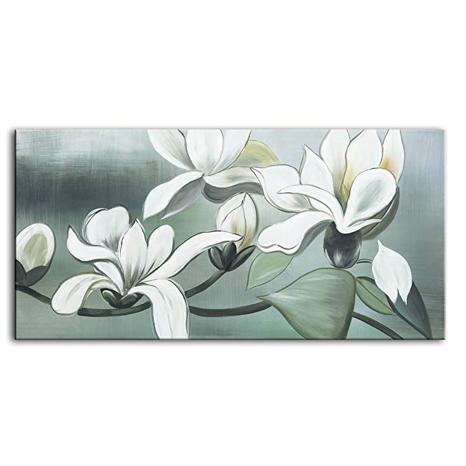 MyArton Handpainted Modern Canvas Wall Art Flowers Oil Painting Contemporary Artwork for Bedroom Living Room Dining Room Office Framed Ready to Hang 24x48inch