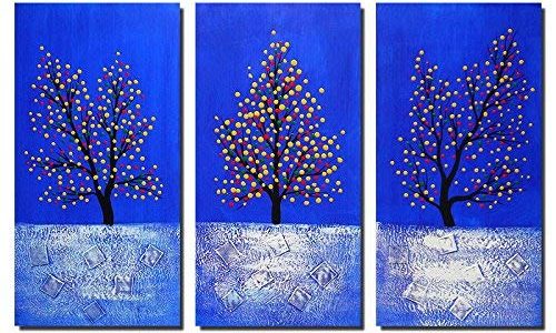 100% Hand-painted Wood Framed Abstract Tree Painting Framed Wall Art Home Decoration Abstract Landscape Oil Painting on Canvas 3pcs/set Ready to Hang Review